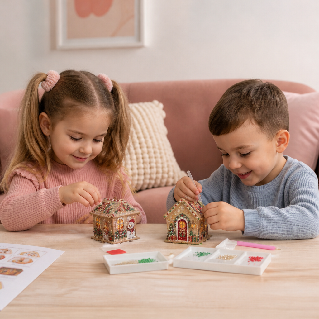 DIY Drewniany Domek z Piernika 3D – Zestaw do Układania i Diamond Art