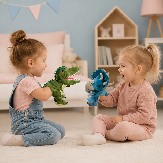 Zabawna pluszowa pacynka dinozaura