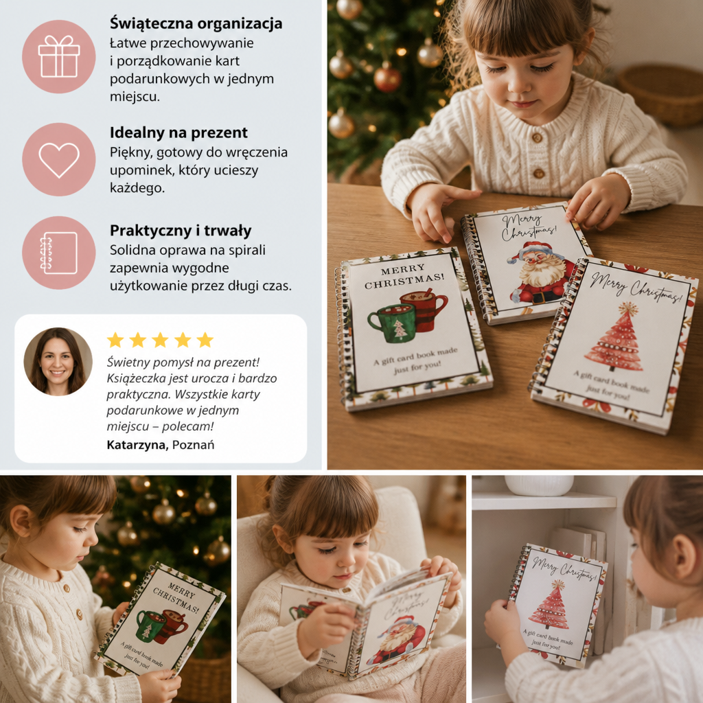 Książeczka na Karty Podarunkowe DIY na Boże Narodzenie – Świąteczny Organizer na Prezenty w Oprawie Spiralnej