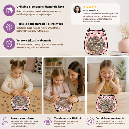 Drewniane puzzle z 135 elementami w kształcie kotów