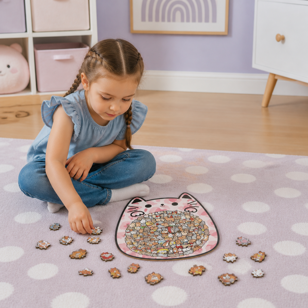 Drewniane puzzle z 135 elementami w kształcie kotów