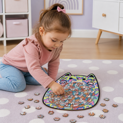 Drewniane puzzle z 135 elementami w kształcie kotów