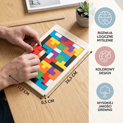 Drewniany Tangram edukacyjny – Kolorowa gra Montessori dla dzieci