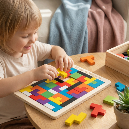 Drewniany Tangram edukacyjny – Kolorowa gra Montessori dla dzieci