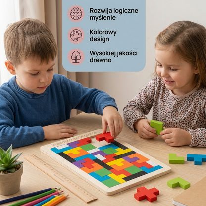 Drewniany Tangram edukacyjny – Kolorowa gra Montessori dla dzieci