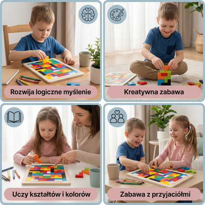 Drewniany Tangram edukacyjny – Kolorowa gra Montessori dla dzieci