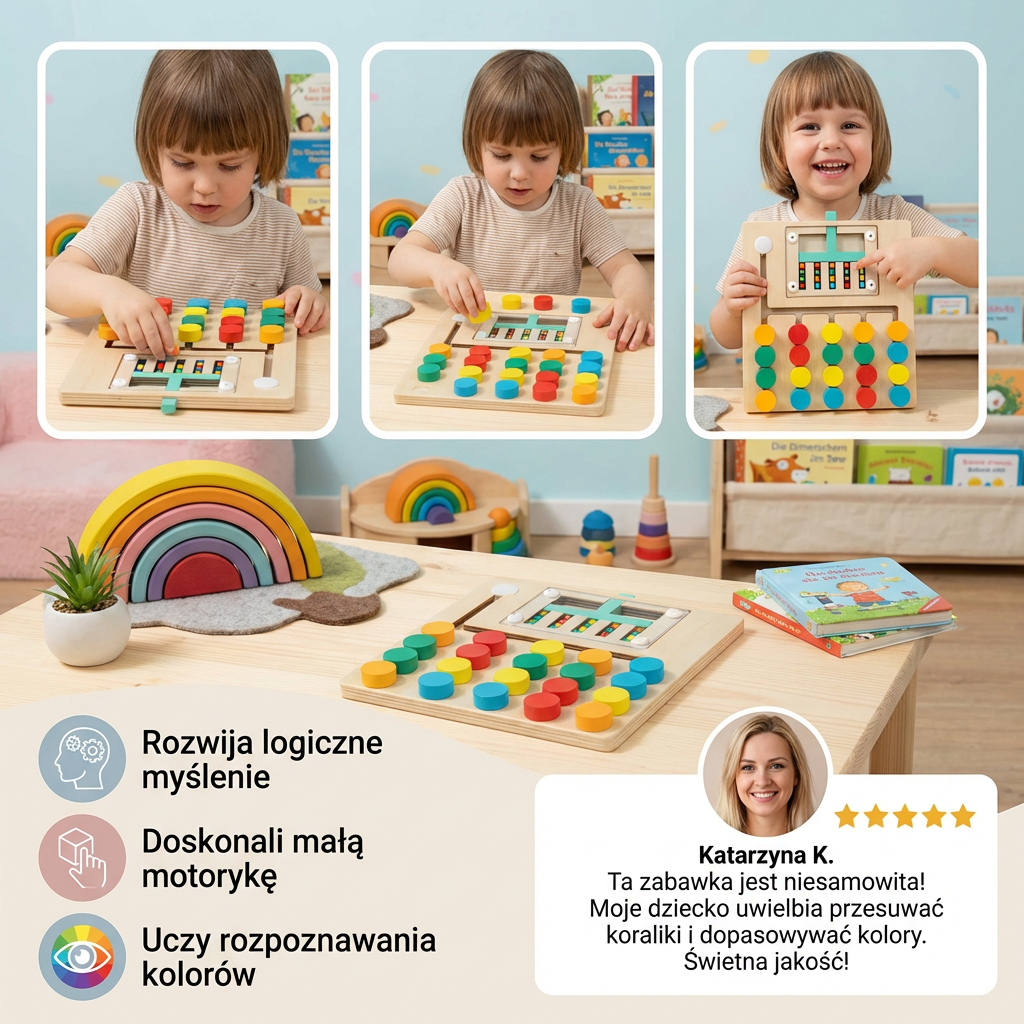 Czterokolorowa drewniana gra Montessori
