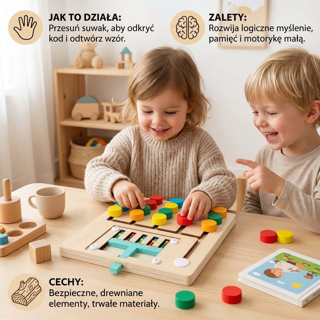 Czterokolorowa drewniana gra Montessori