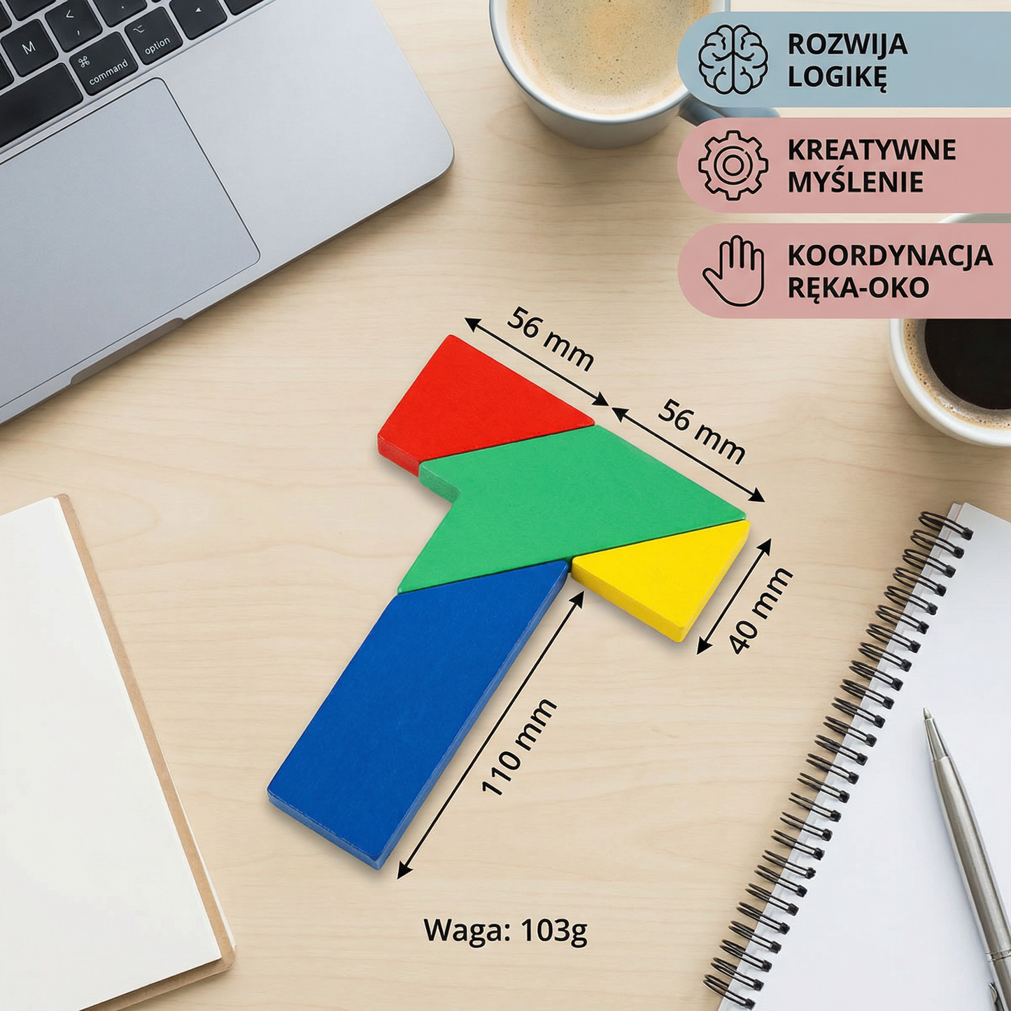 Drewniane puzzle Tangram – Montessori geometryczna zabawka edukacyjna dla dzieci