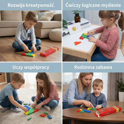 Drewniane puzzle Tangram – Montessori geometryczna zabawka edukacyjna dla dzieci