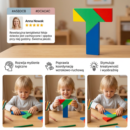 Drewniane puzzle Tangram – Montessori geometryczna zabawka edukacyjna dla dzieci