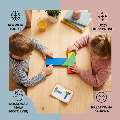Drewniane puzzle Tangram – Montessori geometryczna zabawka edukacyjna dla dzieci