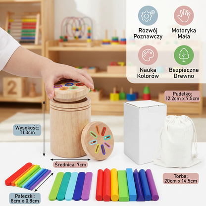 Montessori drewniany sorter kolorów i kształtów – zabawka wspierająca motorykę małą i rozwój sensoryczny