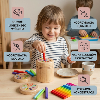 Montessori drewniany sorter kolorów i kształtów – zabawka wspierająca motorykę małą i rozwój sensoryczny