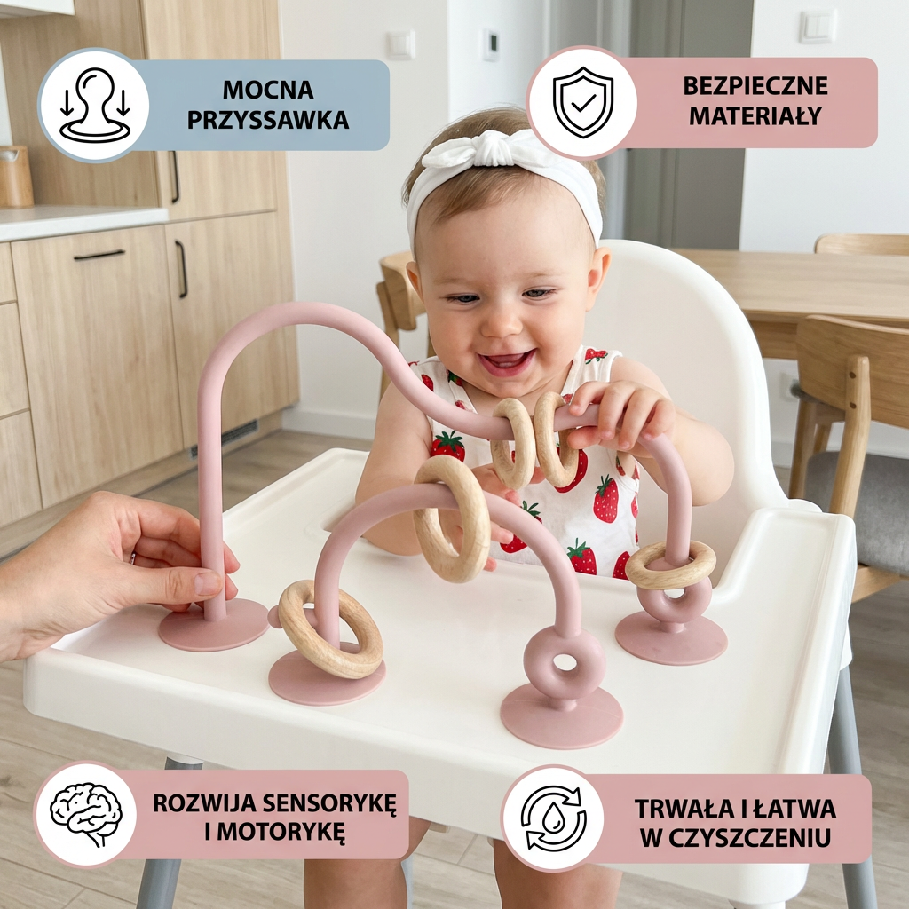 Silikonowa zabawka sensoryczna dla niemowląt – edukacyjna zabawka z przyssawką do stołu i krzesełka do karmieni