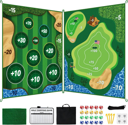2w1 Golfowy Zestaw Treningowy i Zabawowy – Mata do Wyskoków do Użytku Wewnętrznego i Zewnętrznego z Ścianą Celów i Kijem