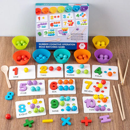 Puzzle matematyczne Montessori dla dzieci ⎜ Edukacyjna gra w dopasowywanie koralików do rozpoznawania liczb i umiejętności liczenia.