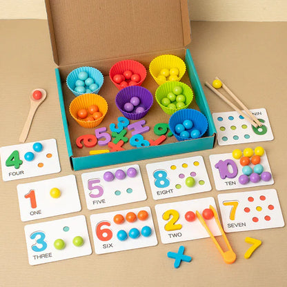 Puzzle matematyczne Montessori dla dzieci ⎜ Edukacyjna gra w dopasowywanie koralików do rozpoznawania liczb i umiejętności liczenia.