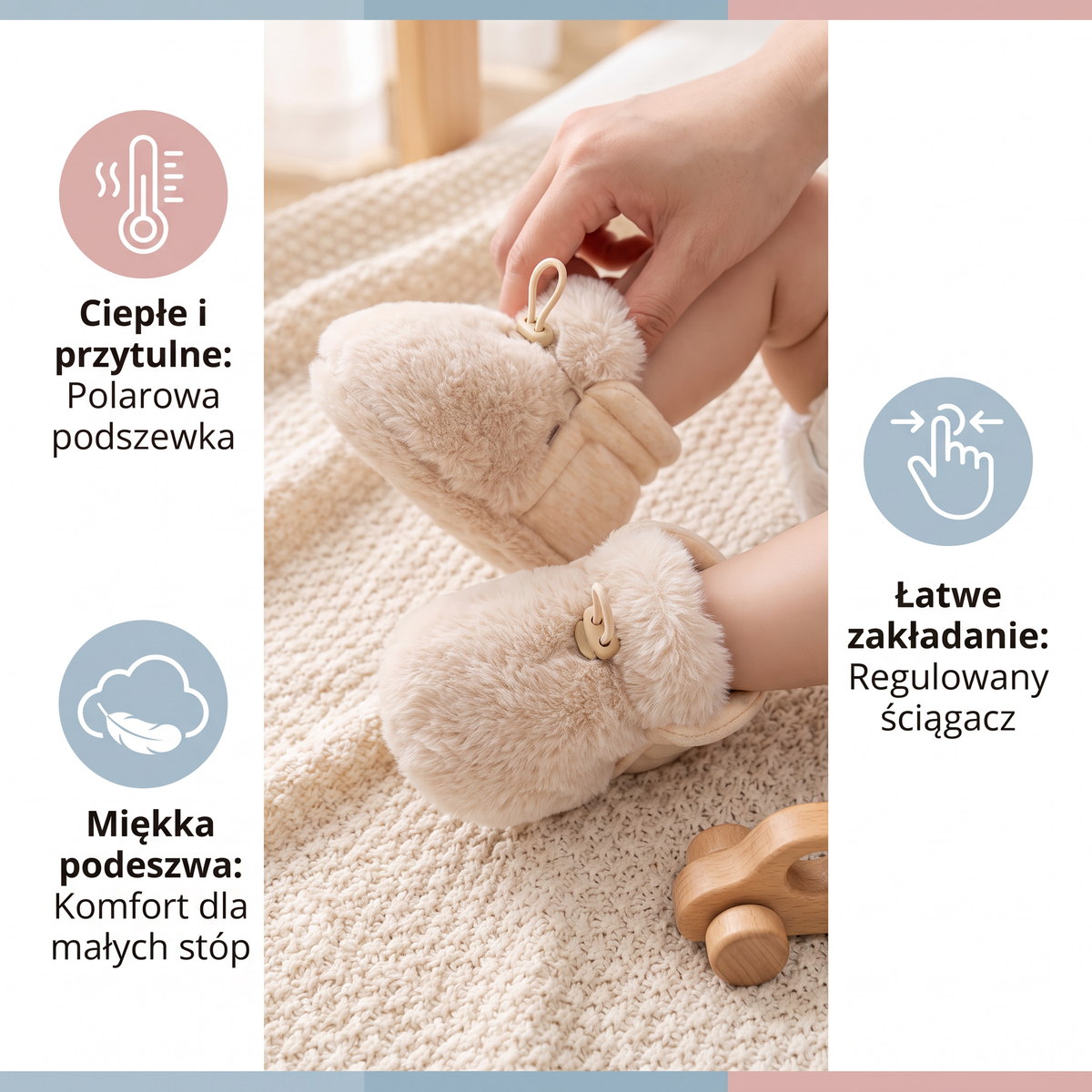 Ciepłe i przytulne bawełniane buciki niemowlęce z polarową podszewką i miękką podeszwą