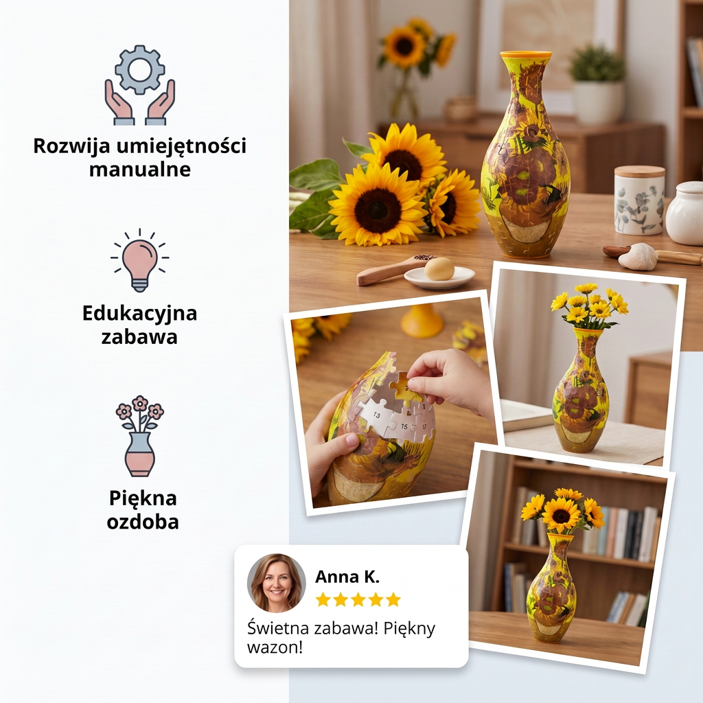 Wazon z kwiatami DIY 3D do składania z puzzli