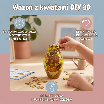 Wazon z kwiatami DIY 3D do składania z puzzli