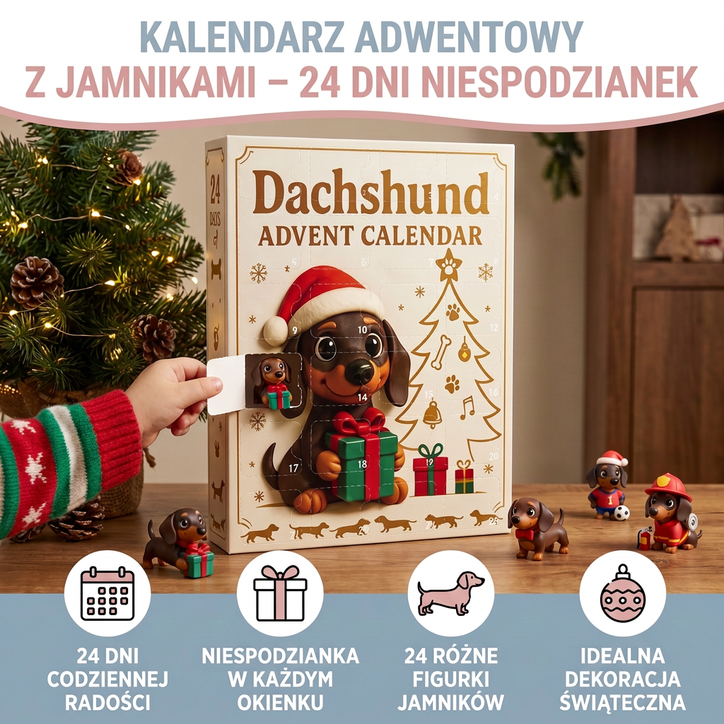 Kalendarz adwentowy z jamnikami na 24 dni – figurki niespodzianki