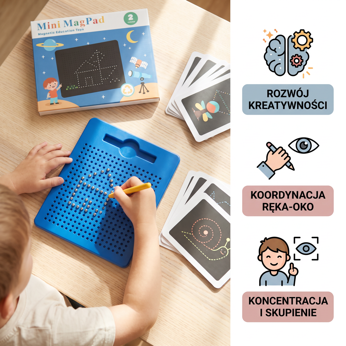 Magnetyczna tablica 2 w 1 do pisania i rysowania z doczepianymi kształtami dla dzieci