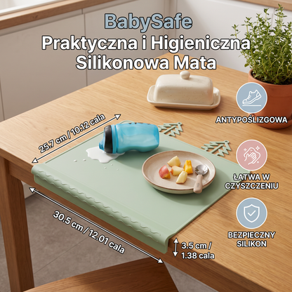 BabySafe Praktyczna i Higieniczna Silikonowa Mata dla Niemowląt z Podwyższonym Brzegiem