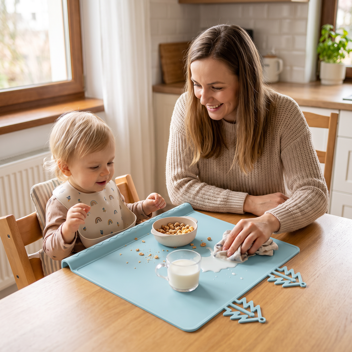 BabySafe Praktyczna i Higieniczna Silikonowa Mata dla Niemowląt z Podwyższonym Brzegiem