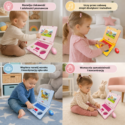 Interaktywny laptop dla dzieci ze światłami, muzyką i przewijanym ekranem