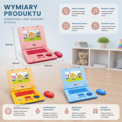 Interaktywny laptop dla dzieci ze światłami, muzyką i przewijanym ekranem