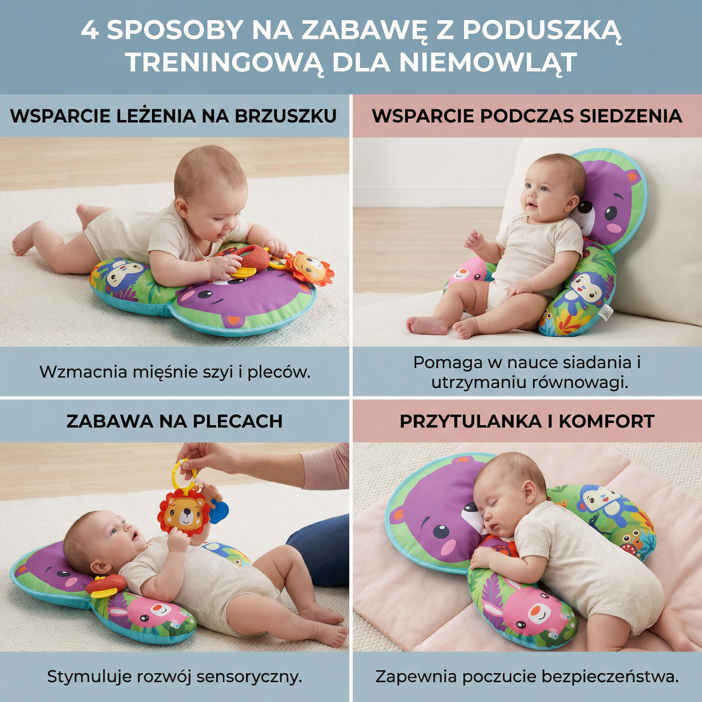 Poduszka treningowa dla niemowląt do leżenia na brzuszku z pałąkiem do zabawy – Wspiera rozwój sensoryczny i wczesny rozwój
