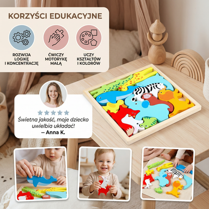 Drewniana Układanka Edukacyjna dla Dzieci – Dopasowywanie Kształtów i Kolorów, Zabawka Rozwijająca Motorykę Małą