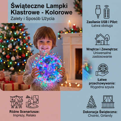 Świąteczne lampki typu cluster w ciepłej bieli