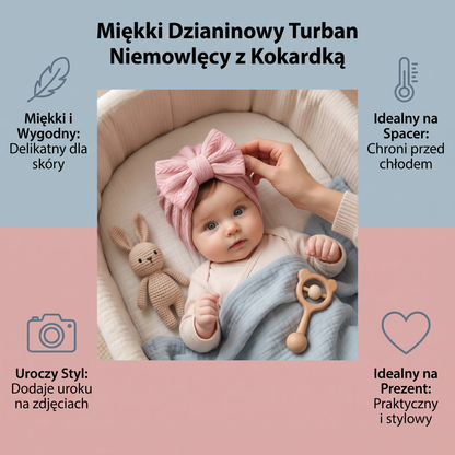 Miękki dzianinowy turban niemowlęcy z kokardką