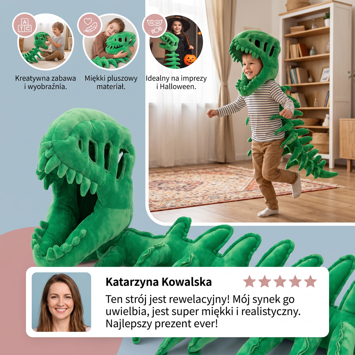 Zabawny pluszowy kostium szkieletu dinozaura