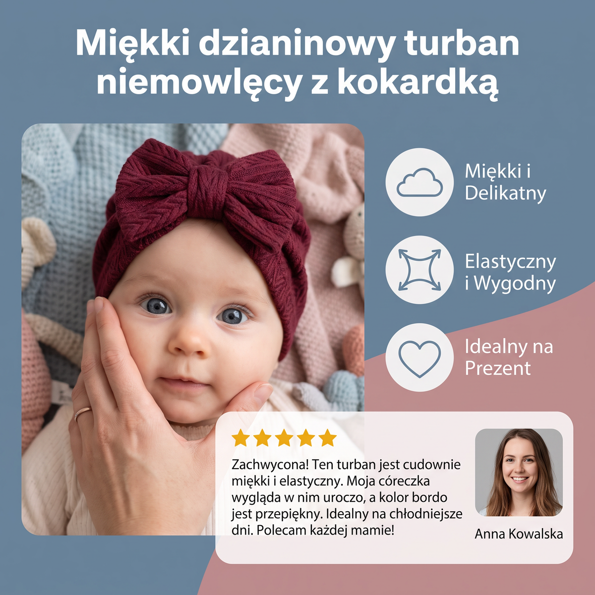 Miękki dzianinowy turban niemowlęcy z kokardką