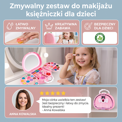 Zmywalny zestaw do makijażu księżniczki dla dzieci z lakierami do paznokci i pudełkiem do przechowywania