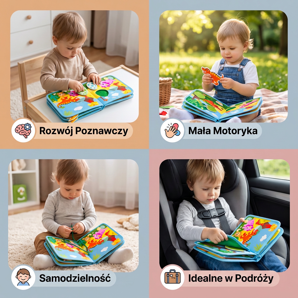 8-w-1 Montessori Książeczka Aktywnościowa z Dinozaurami dla Maluchów