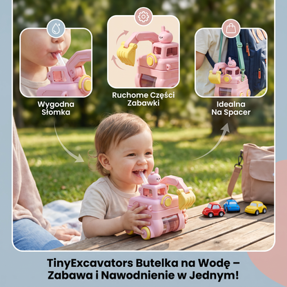 Butelka na wodę TinyExcavators w kształcie koparki ze słomką dla dzieci
