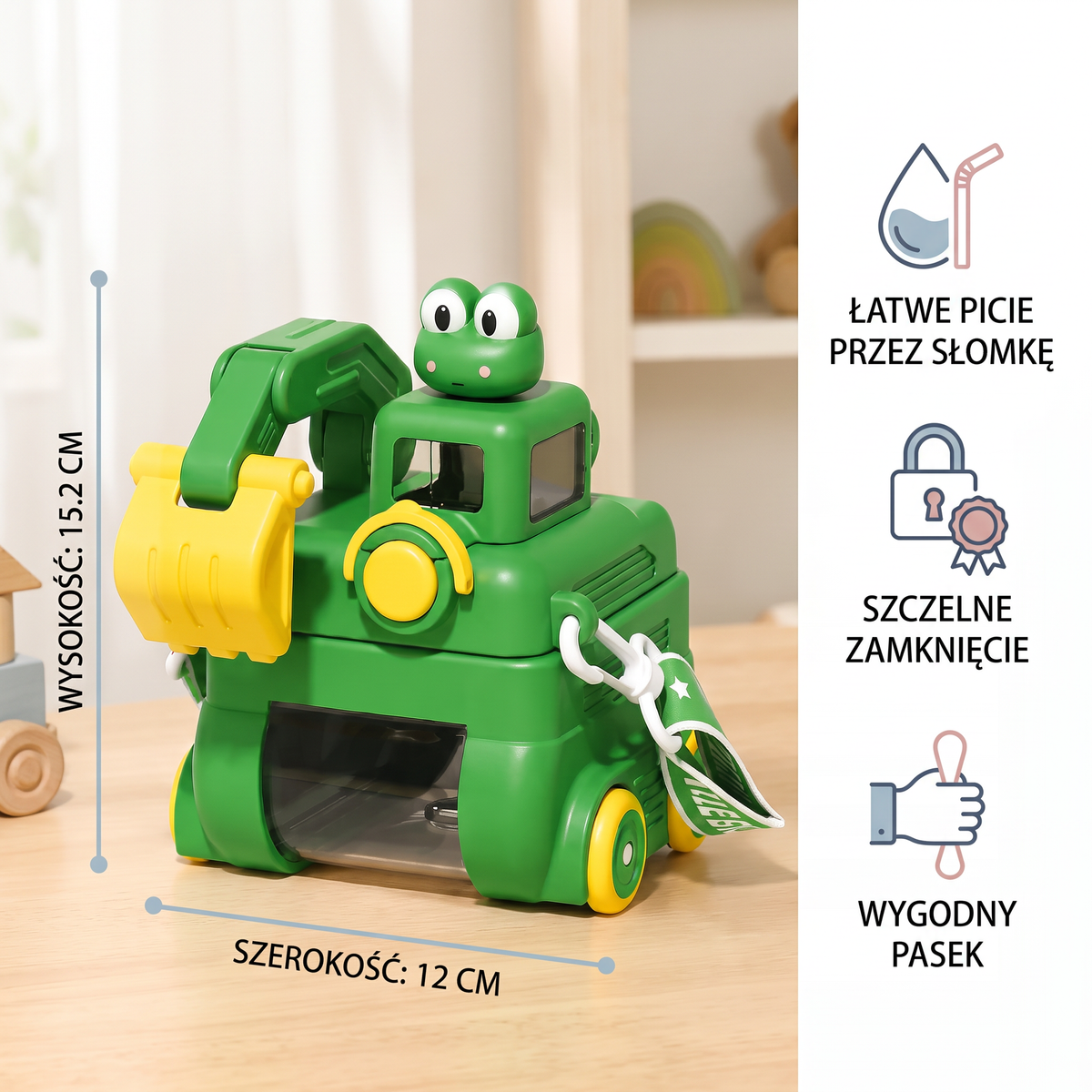 Butelka na wodę TinyExcavators w kształcie koparki ze słomką dla dzieci