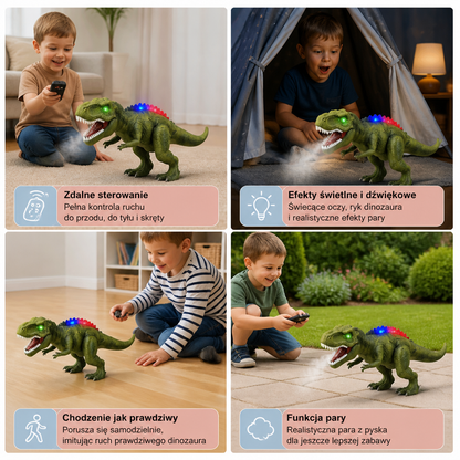 Zdalnie sterowany chodzący T-Rex – Dinozaur RC z mgiełką, światłem i dźwiękiem