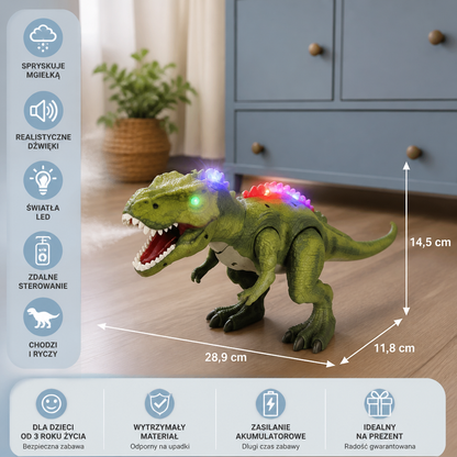 Zdalnie sterowany chodzący T-Rex – Dinozaur RC z mgiełką, światłem i dźwiękiem
