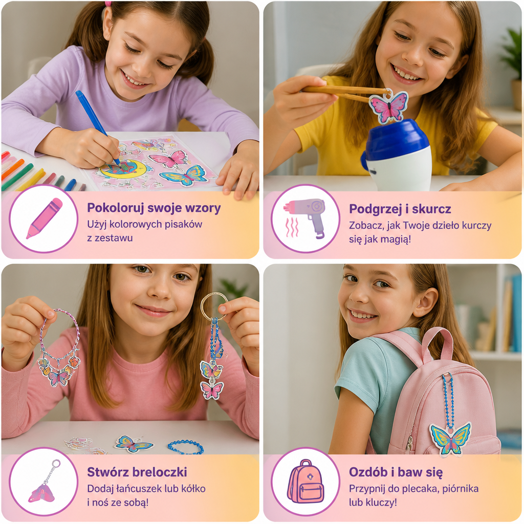 Zestaw DIY do tworzenia termokurczliwych breloczków i zawieszek dla dzieci