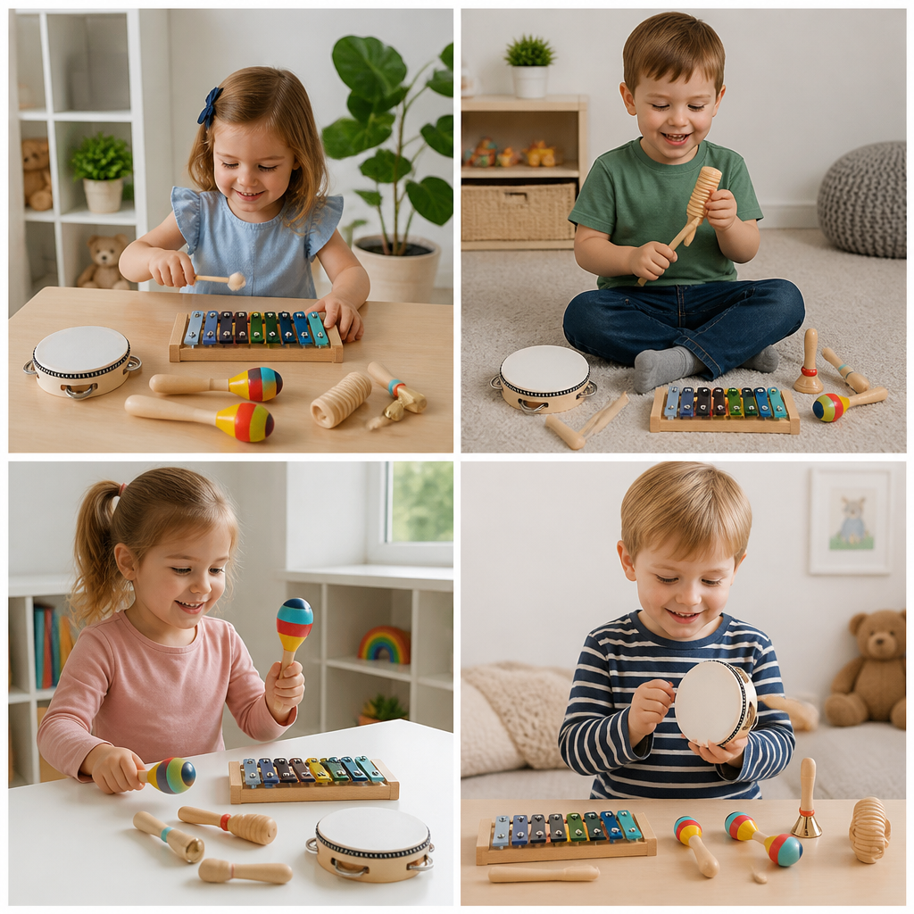 Drewniany zestaw instrumentów muzycznych – Montessori zabawki perkusyjne do nauki rytmu dla dzieci