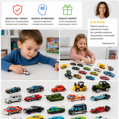 Kalendarz Adwentowy z Samochodzikami z Odlewu CiśnieniowegKalendarz Adwentowy z Samochodzikami z Odlewu Ciśnieniowego na Boże Narodzenie dla Dziecio na Boże Narodzenie dla Dzieci