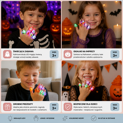 50 Sztuk Migających Pierścionków LED na Halloween na Upominki dla Dzieci i do Torebek ze Słodyczami
