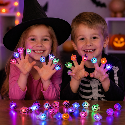50 Sztuk Migających Pierścionków LED na Halloween na Upominki dla Dzieci i do Torebek ze Słodyczami
