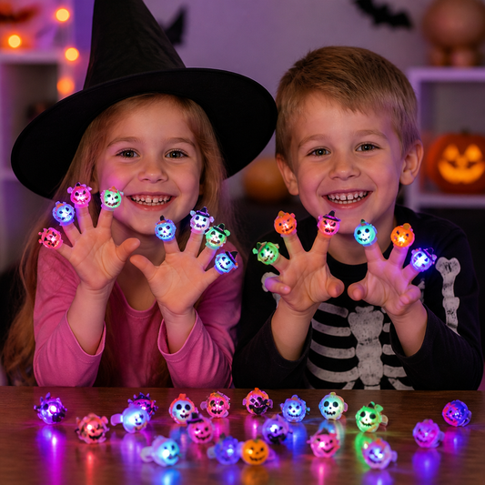 50 Sztuk Migających Pierścionków LED na Halloween na Upominki dla Dzieci i do Torebek ze Słodyczami