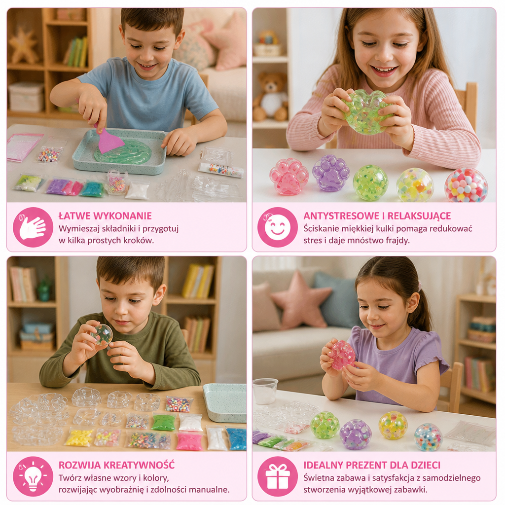 Zestaw DIY do Tworzenia Piłeczek Antystresowych dla Dzieci – Stwórz Własne Piłeczki Squishy i Sensoryczne